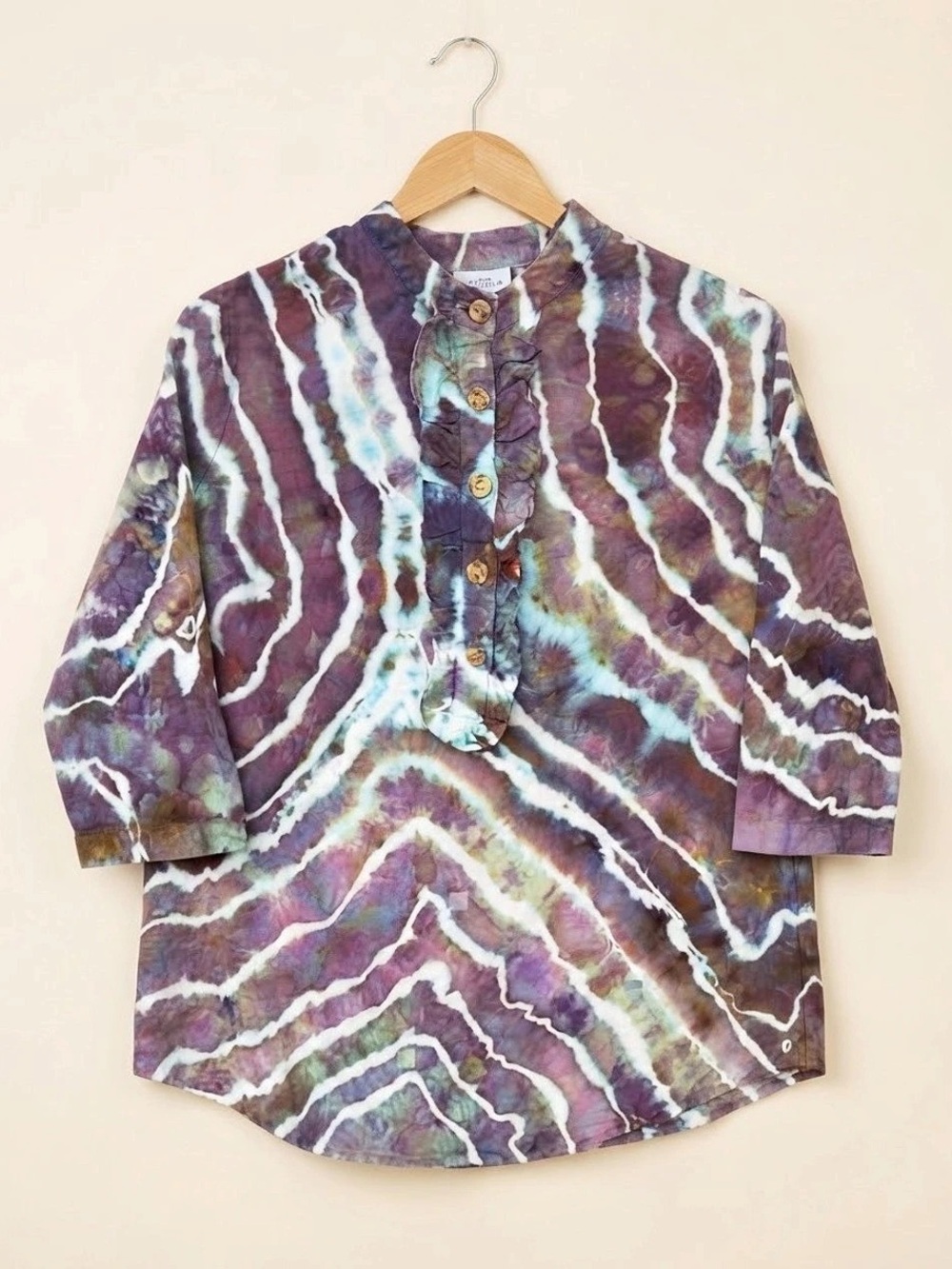 Ice Dyed Hot Cotton Ruffled Button Down Shirt